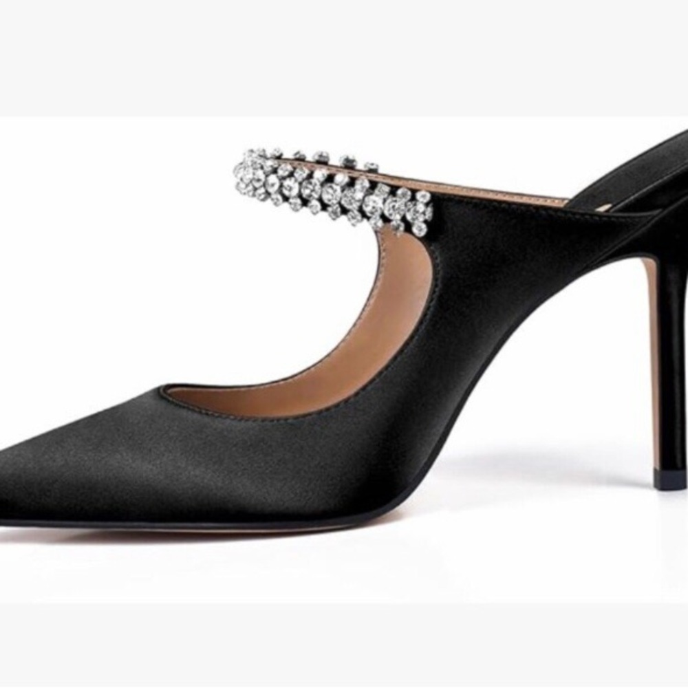 Rhinestone Heeled Mules Stiletto Pointed Toe Slip On Dress Wedding Pumps new
